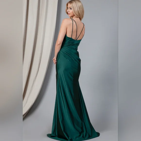 Rose Gold Maxi Gown with Sweetheart Neckline and High Slit for Prom
